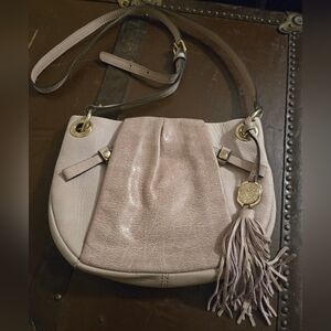 Vince Camuto Beige Leather Crossbody Bag with Tassel